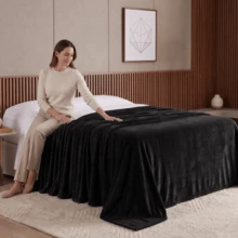 Microfiber Blanket Throw 2.40m X 2.00m Sofa Decoration For Couples - 黑色 - 查看 1