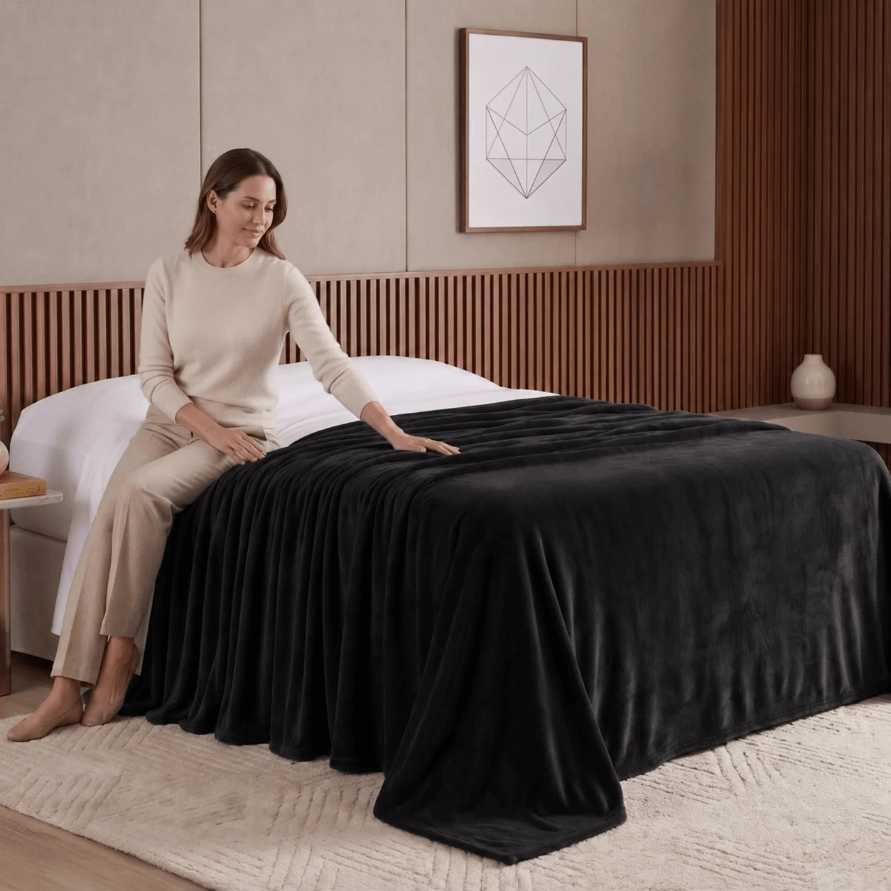 Microfiber Blanket Throw 2.40m X 2.00m Sofa Decoration For Couples - 黑色 - 查看 1