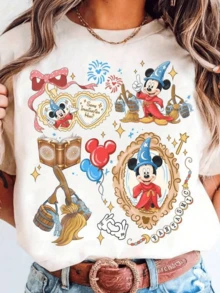 (Loose Version) Disney Women''S Fantasia & Minnie Mouse T-Shirt - Officially Inspired Vintage Coquette Bow & Fantasia Sorcerer Design, Soft Crew Neck All-Season Casual Tee With Durable Print, Perfect Birthday Gift For Adults, Family Trip & Themed Party Apparel (Officially Licensed) - Playful & Minnie Mouse Graphics, Comfortable Casual Attire, Ideal For Fans & Special Occasions, Elegant Party Wear With Vibrant Fantasia-Inspired Print, Teacher T Shirt For Women - White - View 1