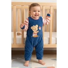 Baby Boy's Plush Embroidered Romper Baby Boy's Clothes - 藍色 - 查看 3