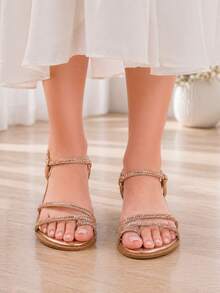 Women's Sandal With Colorful Rhinestones, Casual And Elegant For Everyday Wear. - 銅色 - 查看 3