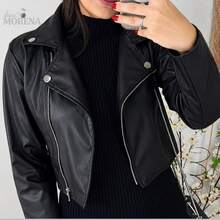 Women's Cropped Faux Leather Jacket With Zipper – Look For São João, Rodeo, Exhibition, Autumn/Winter, Elegant, Casual, Fashion 2026 - 黑色 - 查看 2