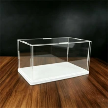Removable Transparent Display Box, Display Cabinet, Display Case, Storage Box With Blue/Yellow/White Base, High Transparency, Suitable For Living Room, Study, Bedroom, Displaying Collections, Model Cars, Collectibles, Decorations, Crafts, Available In Different Sizes - White Base - View 11