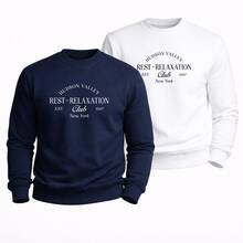 Crew Neck Sweatshirt, Relaxed Style, Sweater For Winter, Premium Comfort Outerwear. - WHITE aND BLUE - View 1