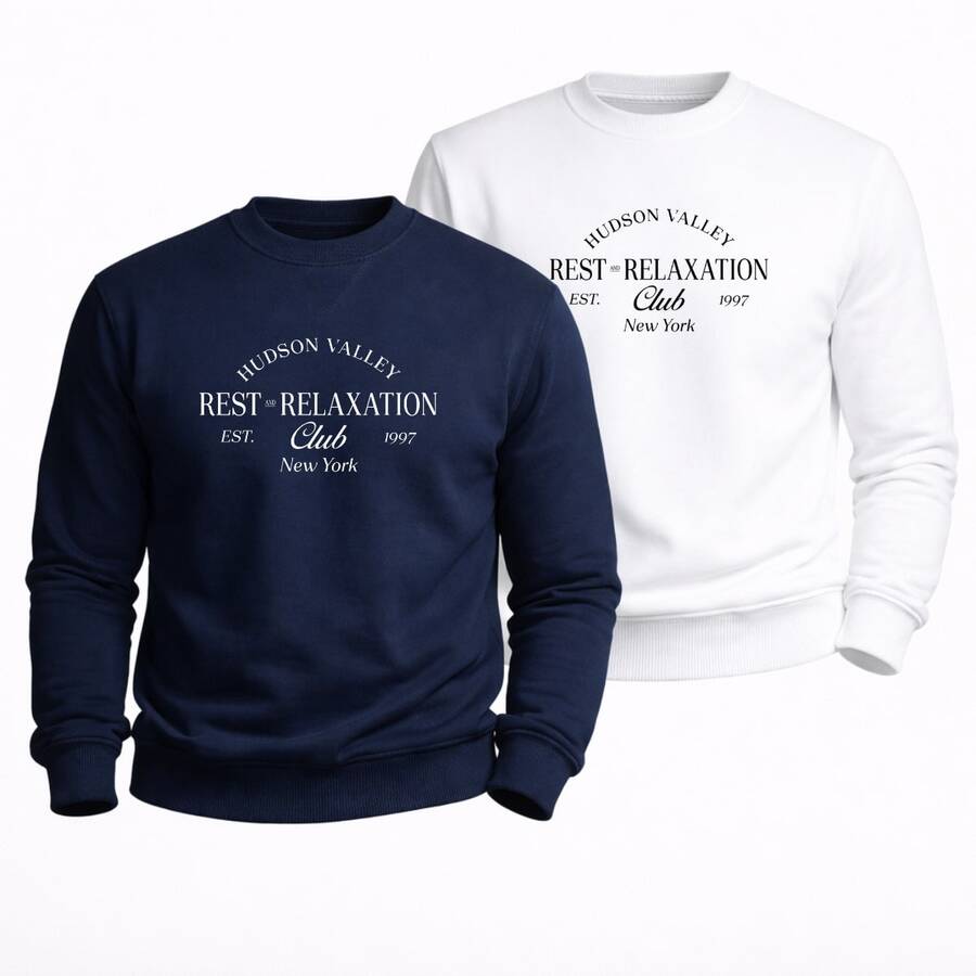 Crew Neck Sweatshirt, Relaxed Style, Sweater For Winter, Premium Comfort Outerwear. - WHITE aND BLUE - View 1