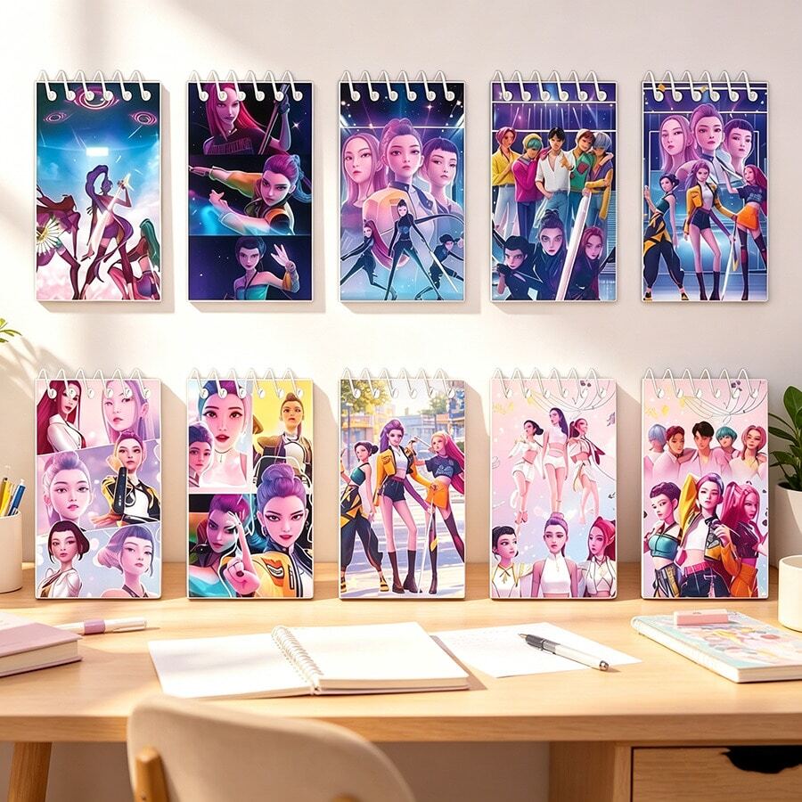 Stylish Spiral Notebook Aesthetic Daily Writing Journal For Note Taking Planner Recording Hand Account Design Fan Themed Creation Desktop Stationery Arrangement And Idol Peripheral Collection Random Delivery - Multicolor - View 1