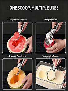2PCS Stainless Steel Ice Cream Scoop Dual-Purpose Melon Baller Tool Non-Stick Easy Demoulding Labor-Saving Durable Rust-Proof Easy Clean Multi-Function Gadget For Kitchen Dessert Making Fruit Platter Family Dinner Mess-Free Compact  Home Accessory - Multicolor - View 10
