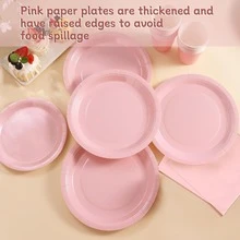 50/20/1 Set Pink Plates And Napkins Party Supplies, Cups And Napkins Set, Salad Plates, Dessert Plates, Disposable Party Tableware, Paper Plates, 7-Inch And 9-Inch Sizes, Suitable For Cakes, Desserts, Salads, Burgers, Sandwiches, Appetizers, Fruits, Ideal For Birthday Parties, Weddings, Outdoor Camping, Father's Day - Multicolor - View 6
