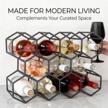 Crystals Modern Metal Wine Rack 11 Bottle Holder – Stylish Countertop Storage Stand For Kitchen & Dining Display - Black - View 3
