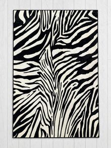 Modern Zebra Stripe Digital Print Kitchen Rug - Chic Animal Pattern Non-Slip Washable Floor Mat, Made in Turkiye 80x200 cm, 80x300 cm,100x200 cm, 120x180 cm - 黑與白 - 查看 5