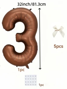 1 Set 32-Inch Coffee Color Number "0-9" Balloon Set - Includes 5 Bows, Suitable For Helium Inflation, Applicable For Birthday Party, Wedding, Anniversary, New Year, Holiday, Carnival And Other Occasions - Brown - View 4