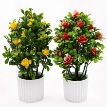 1pc Artificial Potted Flower Plant, Fake Bonsai With White Planter, Faux Greenery Decor For Living Room, Bedroom, Office - Yellow - View 2