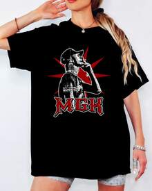 Vintage Bootleg MGK T-Shirt With Retro Rapper Silhouette Print, Unisex Casual Punk Top - Hitam - View 8