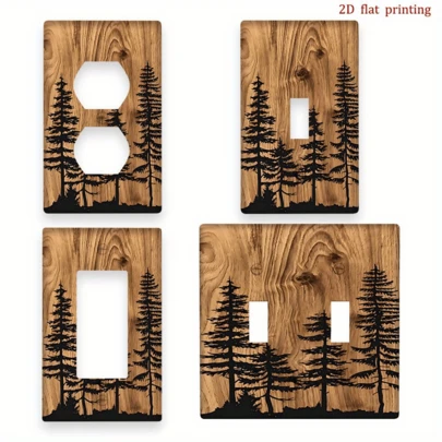 1pc [2D Printed] Decorative Light Switch And Outlet Cover, Wooden Pine Tree Scene Design, No Wiring Required, Easy Installation, Fashionable Design, Suitable For Bedroom, Bathroom And Kitchen