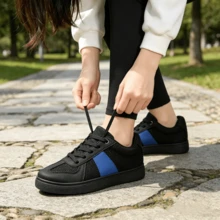 Unisex Urban Rhythm Hip Hop Dance Low-Top Canvas Shoes, Thick-Soled Women's Sturdy Athletic Sneakers, Casual Versatile White Sports Shoes, Suitable For Spring And Summer - Black and Blue - View 3