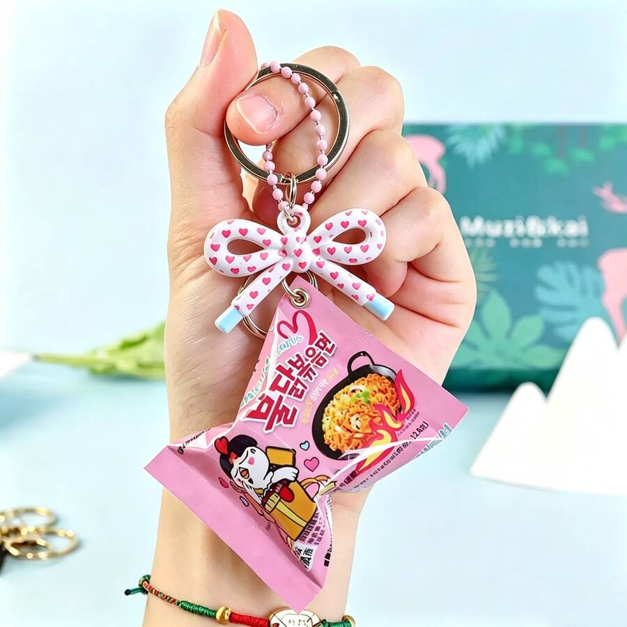 1 pieza Llavero de bolsa de aperitivo de fideos instantáneos falsos, llavero de aperitivo coreano, accesorio de bolsa, accesorio de llavero de coche, accesorio de coche para mujer, accesorio de bolsa, adecuado como regalo para amigos, maestros, etc. Regalos para madre, padre, graduación y maestro - Multicolor - Ver 1