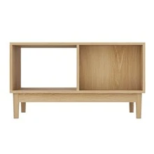 Soffbord i modern stil med 50 cm panel, sidobord för vardagsrummet med rutmönster, en låda, öppna hyllor och ben i massivt trä, ekfärg. - Ek - Visa 10