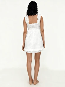 Cute  Casual    Lace    Backless  Ruffle    Y2k Summer Babydoll Dress  Beach  Travel  Daily  Dating  Vacation    Summer Sundress - 白色 - 查看 2