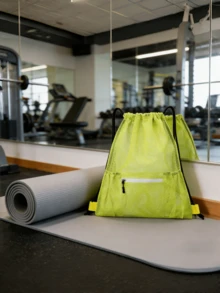 Ombre Rainbow/Green Mesh Drawstring Backpack, Summer Breathable Beach Bag, Large Capacity Lightweight Gym Swim Drawstring Bag, Dual Use As Backpack & Drawstring Bag, Suitable For Sports, Beach, Commuting, Student Travel, Unisex - Multicolor - View 12