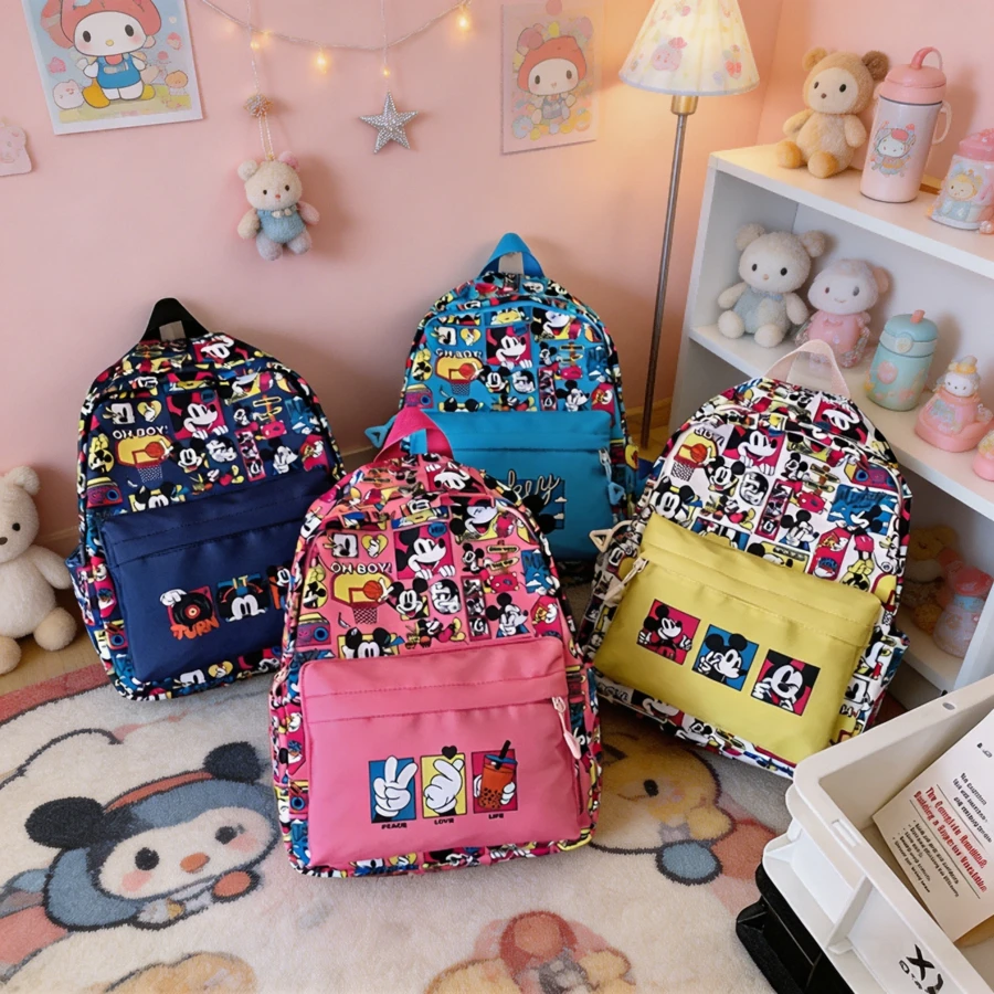 1 chiếc ba lô cỡ lớn, nhẹ, có hình biểu tượng cảm xúc chuột Mickey dễ thương, được Disney ủy quyền. - Màu be - Xem 1