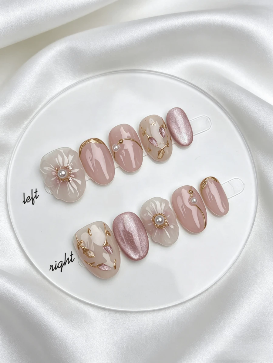 10 móng giả hình oval thủ công, với hiệu ứng chuyển màu ombre champagne trang nhã và thiết kế 3D nổi bật, có thể tái sử dụng, kèm dụng cụ, phù hợp cho mọi phụ nữ sử dụng hàng ngày. Móng giả dán, dụng cụ làm móng, sản phẩm chăm sóc móng, móng giả dán thủ công. - Nhiều màu - Xem 1