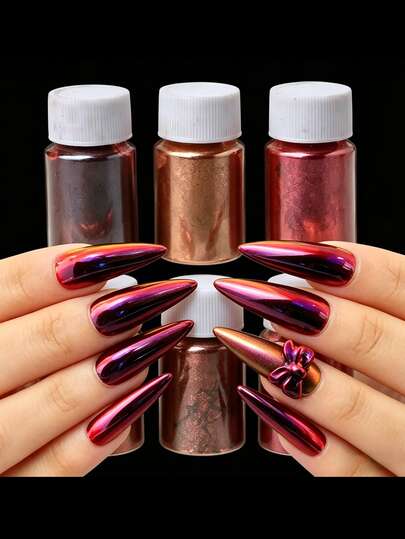 Gothic Dark Chameleon Nail Pigment Powder Set - Holographic Color Shifting Manicure Glitter For Iridescent UV Gel Polish Nail Art