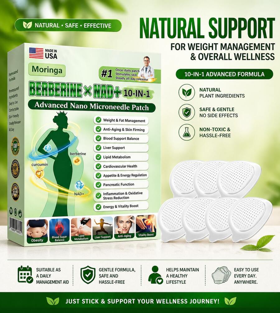 Berberine Patches Moringa 10-In-1 Advanced Nano Microdarts Patch, Moringa Berberine X Nad Patches, Firms Skin, Natural Ingredients Suitable For All Skin Types (1) - 1 - View 1