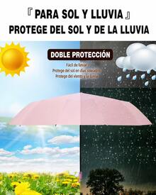 Paraguas Automático con Luz LED y Protección UV, Plegable Antiviento para Sol y Lluvia - Rosa - Ver 4