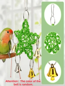 1 chiếc chuông hình ngôi sao màu xanh lá cây, đồ chơi cho chim, dụng cụ huấn luyện, thích hợp cho vẹt chơi (màu chuông ngẫu nhiên) - Xem 5