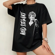 Rod Stewart Retro Signature Portrait T-Shirt | Gender-Neutral Oversized Fan Shirt Black - Black - View 11