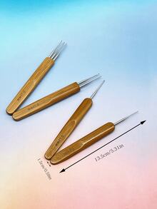 Bộ 4 kim móc cán tre, 0.5mm/0.75mm, loại một/hai/ba ngạnh, thích hợp để tết tóc dreadlock, làm tóc giả và sử dụng tại salon/nhà. - 4 kim móc - Xem 9