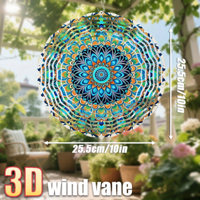 3D 彩色花卉图案旋转风铃套装，10英寸*10英寸，带旋转挂钩，360° DIY创意风车，无需电池，花园装饰（不含吊坠），款式随机