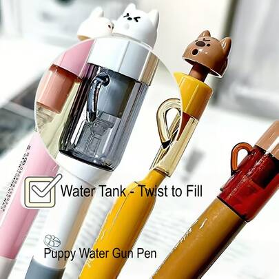 1 pieza Bolígrafo con rociador de agua con forma de perro lindo, punta retráctil, funda de silicona, regalo de papelería para adultos y estudiantes, color y estilo aleatorios - Artículos de oficina