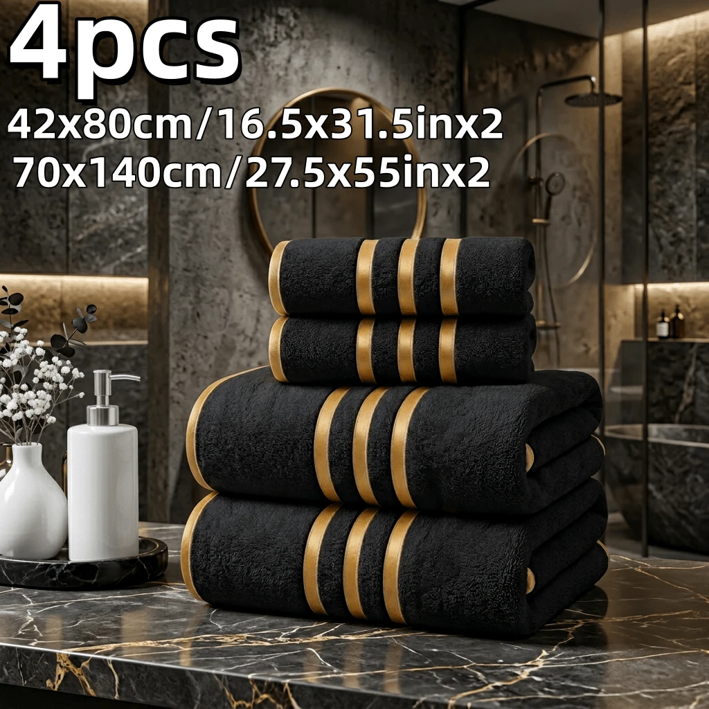 Bộ 4 món - 2 khăn tay và 2 khăn tắm, khăn và áo choàng tắm 300GSM, bộ sản phẩm cao cấp, bộ quà tặng khăn tắm và áo choàng tắm sang trọng, chất liệu polyester satin lông cừu san hô dày dặn, nhanh khô và thấm hút tốt, mềm mại và thân thiện với da, kích thước 42cmx80cm + 70cmx140cm - Nhiều màu - Xem 1