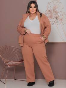 Plus Size Tracksuit Set With Lace Detail, Women's Winter Fashion. - Lạc đà - Xem 3