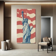 1幅复古自由女神像帆布墙画海报，美国国旗背景，爱国主义家居装饰，美国象征墙画，独立日装饰，7月4日艺术品，可装裱或不装裱，适用于家庭、卧室、浴室和办公室，理想的乔迁、大学宿舍和公寓装饰礼物 - A - 查看 4