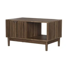 80cm Coffee Table, Mid-Century Modern Style, Living Room Side Table, Grid Structure With One Drawer, Open Shelves And Solid Wood Legs, Walnut Color. - 胡桃木色 - 查看 8