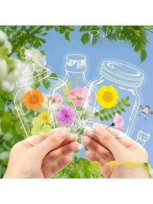 100片/80片/60片/40片/20片装青春花瓣干花透明书签，手工花朵书签，DIY书签，创意干花贴纸透明书签，留住回忆，印记春、夏、秋 - 彩色 - 查看 1