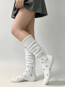 1/5 Pairs Sweet Ditsy Floral Bowknot Decor Knee High Socks, Spring/Summer New Arrival - Multicolor - View 1