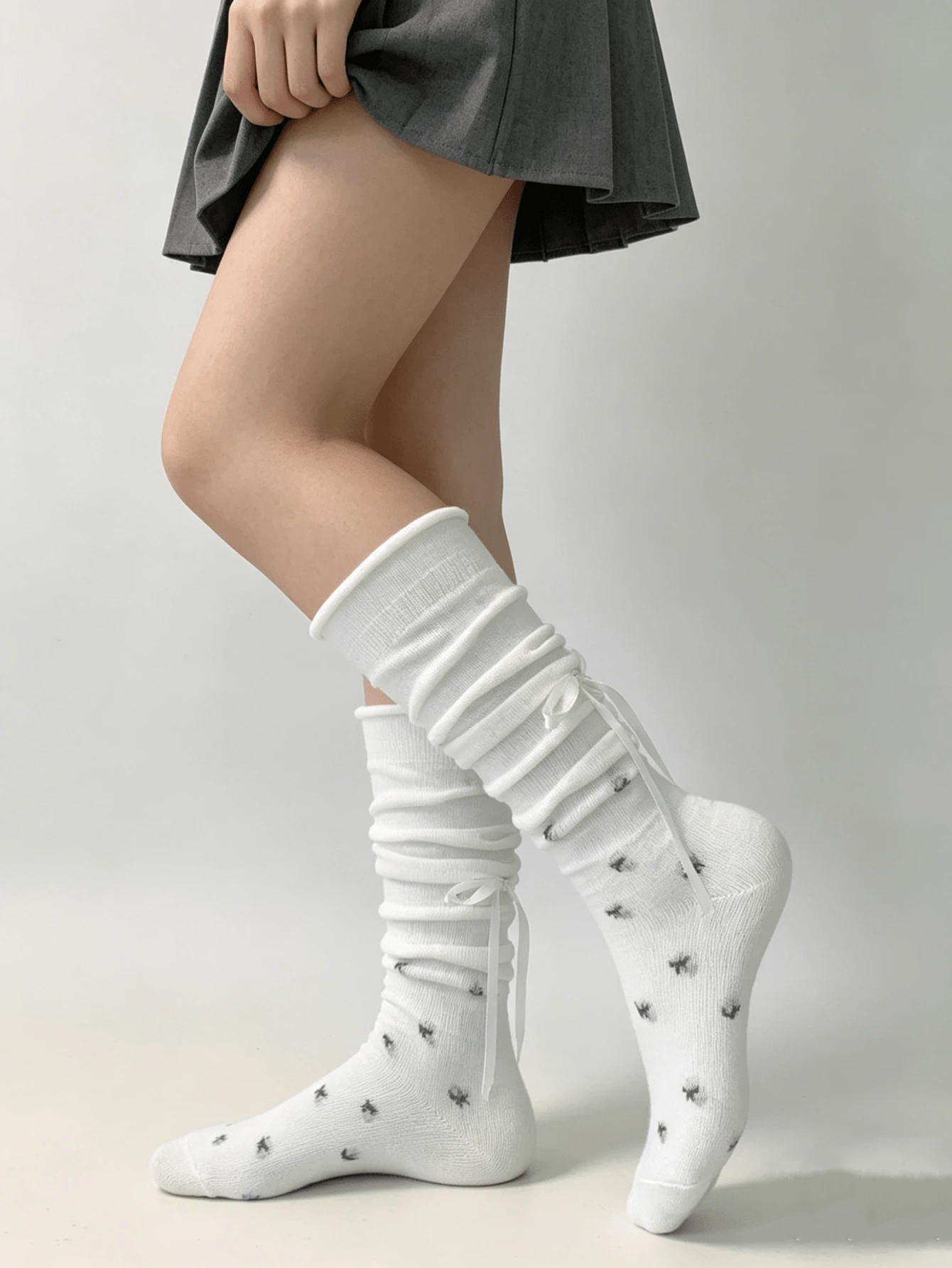 1/5 Pairs Sweet Ditsy Floral Bowknot Decor Knee High Socks, Spring/Summer New Arrival - Multicolor - View 1