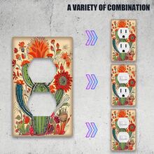 1pc 1-Gang/2-Gang Decorative Power Socket Plate With Succulent Cactus Floral Design, Wall-Mounted Light Switch Socket Cover Suitable For Rustic Bedroom Decor - Multicolor - View 3