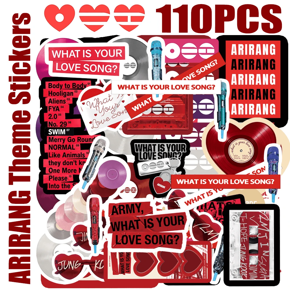 110pcs ARMY OT7, ARIRANG BTSARMY Jung/Kook, RM, JHOPE, JIMIN, JIN, V, Min Yoon Gi Themed Stickers, Graffiti Planner, Water Bottle, Laptop Stickers, Suitable For Luggage, Laptop, Bicycle, Motorcycle, Stationery, Scooter, Furniture, Refrigerator, Phone, Water Cup, Helmet, Car, Great Gift For Friends, Family, Fans - Arirang - View 1