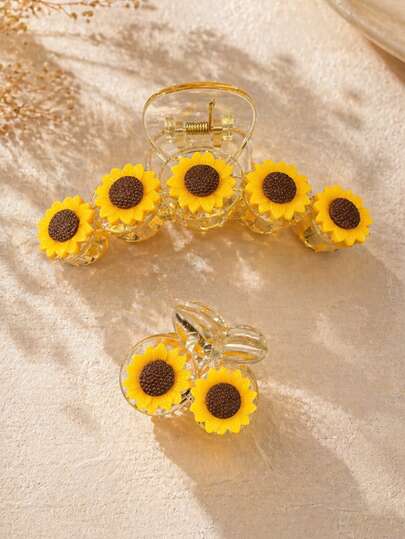 1 Set Cute Sunflower Hair Clips, Transparent Flower Hair Claws, Large Size, High-Quality Girl Hair Accessories, Suitable For Various Hair Volumes, Firm And Won't Fall Off, Elegant For Daily, Commute, Date, Versatile Hair Clips, Essential For Home And Hygiene Beach Claw Clips Vacay Hair Clutch