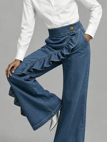 Summer Women'S Casual Irregular Washed Retro Mid-Waist Straight Leg Jeans - Dark Blue - View 3
