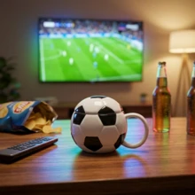 13盎司创意足球棒球陶瓷马克杯，咖啡杯，体育迷礼物，办公桌水杯 - 黑色 - 查看 2
