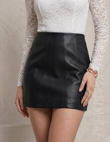 Women's Short Skirt, Faux Leather, High Waist, Cutouts, Night Party, Saint John's Day - 黑色 - 查看 1