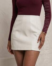 Women's Short Skirt, Faux Leather, High Waist, Cutouts, Night Party, Saint John's Day - 米白色 - 查看 1