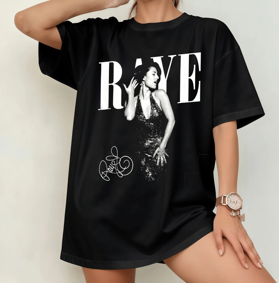 Raye Retro Signature Stage Portrait T-Shirt | 2026 European Tour Oversize Fan Shirt Black - Black - View 1