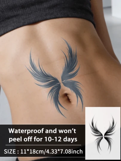 1Pc Tattoo Fake Butterfly Temporary Tattoos Wings Semi Permanent Waterproof Sweatproof Last For 1-2 Weeks Realistic Herbal Juice Anti-Friction Non-Reflective Black For Woman And Men Tattoo Stickers For Arm, Chest, Leg, Abdomen, Waist, Finger, Neck, Spine, Modernist Body Art