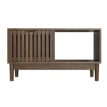 80cm Coffee Table, Mid-Century Modern Style, Living Room Side Table, Grid Structure With One Drawer, Open Shelves And Solid Wood Legs, Walnut Color. - 胡桃木色 - 查看 9